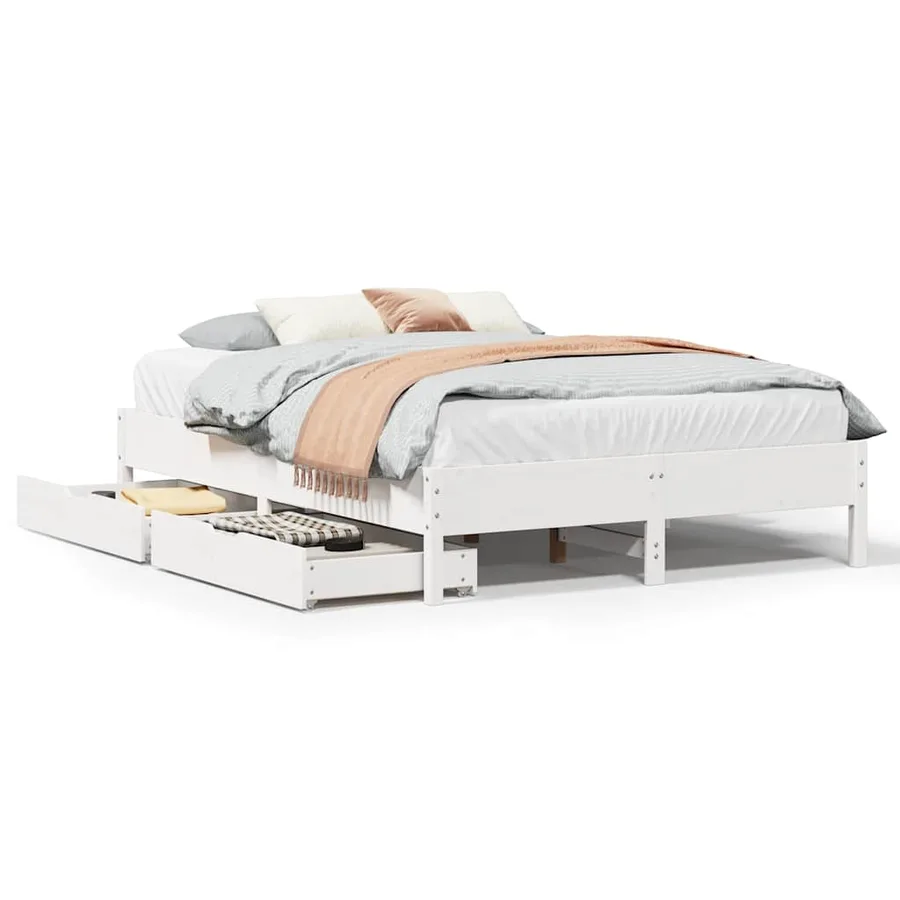 Cadre de lit sans matelas blanc 135x190 cm bois de pin massif - 2