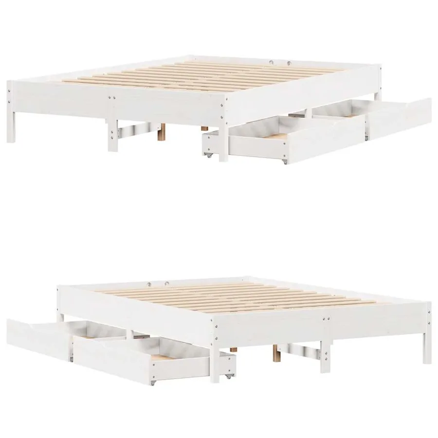 Cadre de lit sans matelas blanc 135x190 cm bois de pin massif - 9