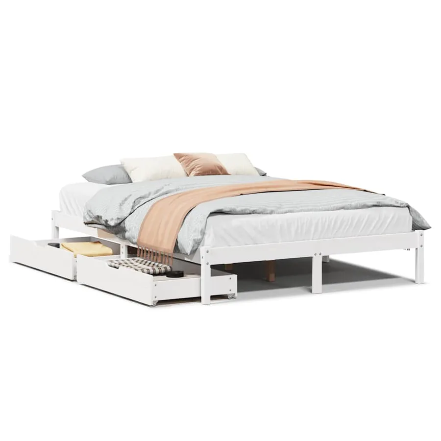 Cadre de lit sans matelas blanc 140x190 cm bois de pin massif - 2