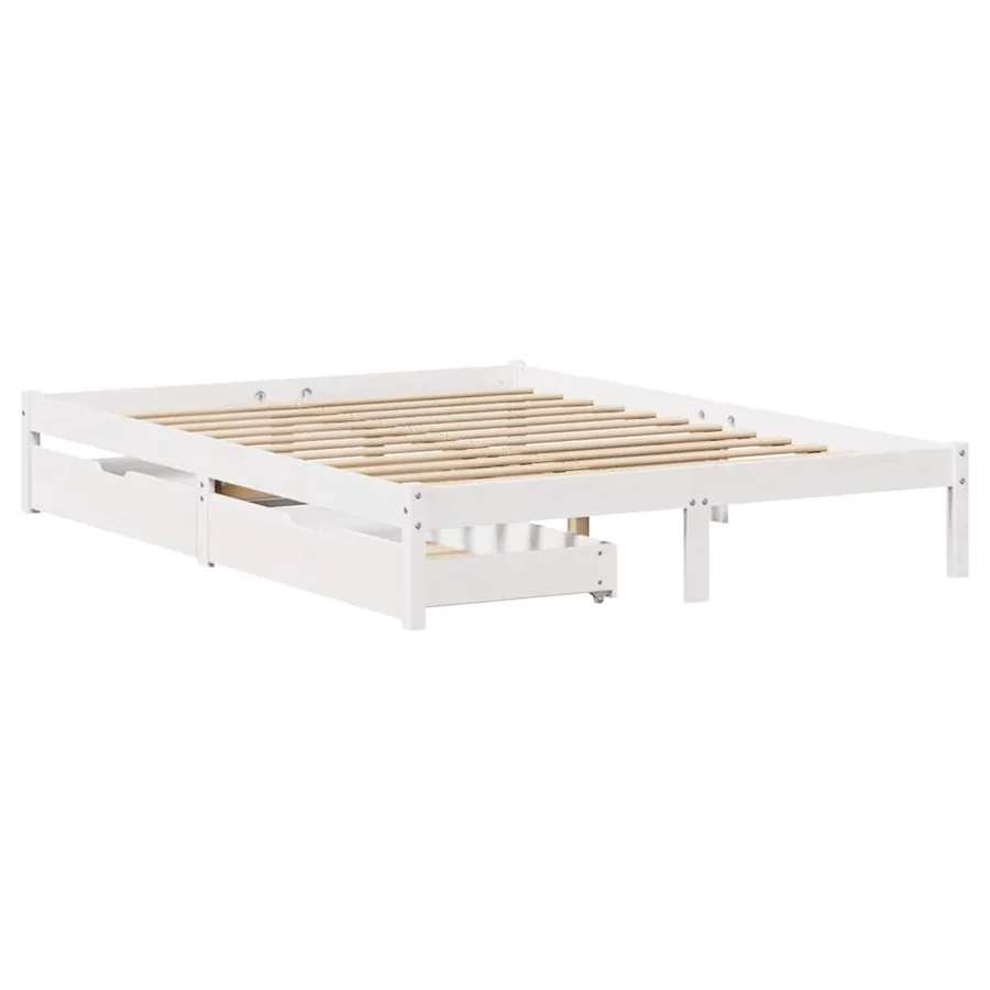 Cadre de lit sans matelas blanc 140x190 cm bois de pin massif - 3