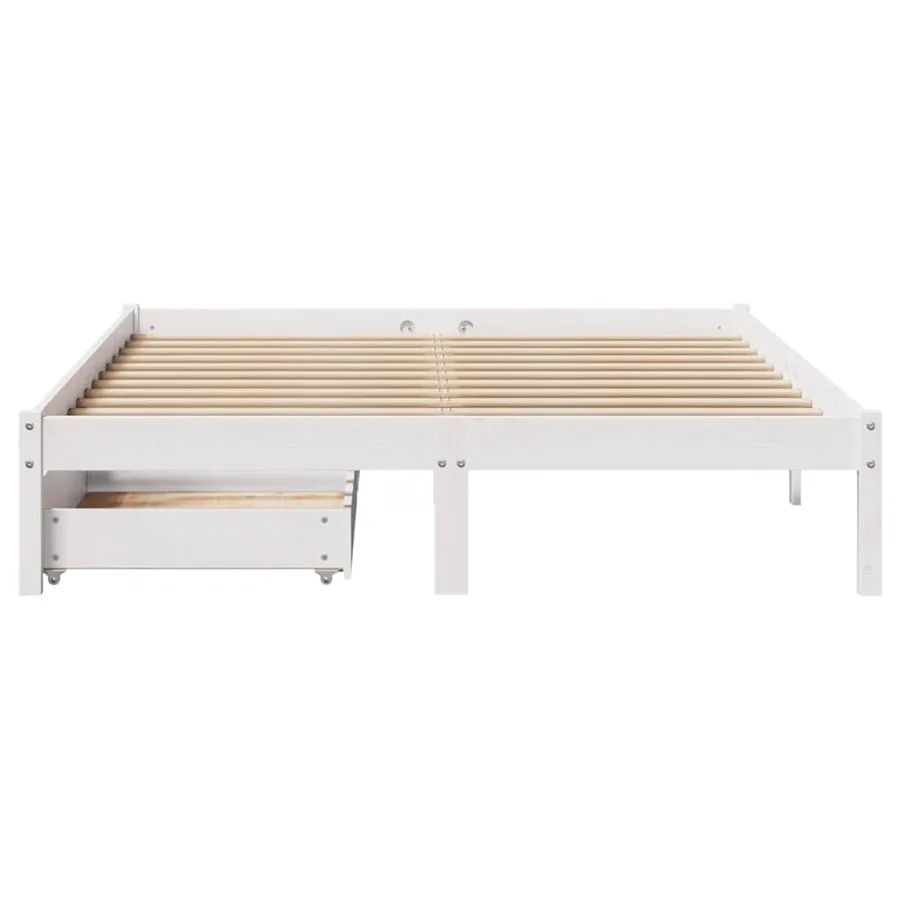 Cadre de lit sans matelas blanc 140x190 cm bois de pin massif - 4