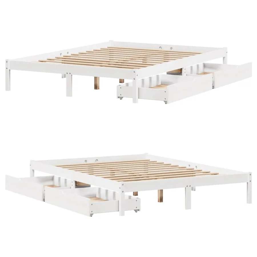 Cadre de lit sans matelas blanc 140x190 cm bois de pin massif - 9