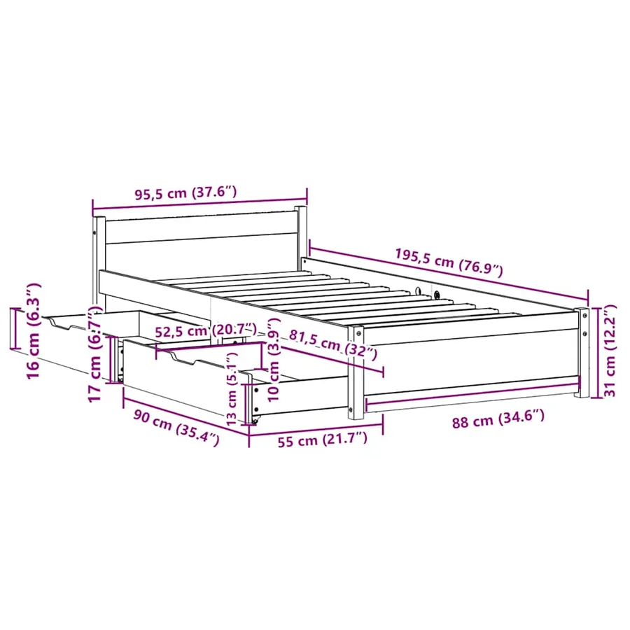 Cadre de lit sans matelas blanc 90x190 cm bois de pin massif - 12