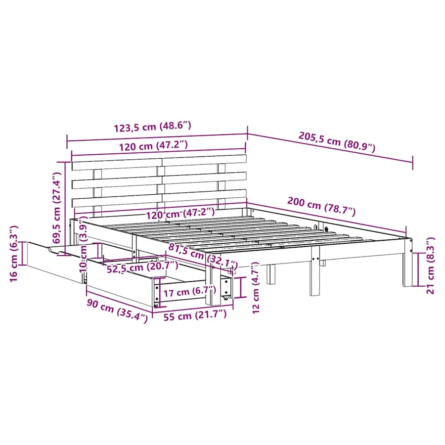 Cadre de lit avec tiroirs sans matelas blanc 120x200 cm - 11