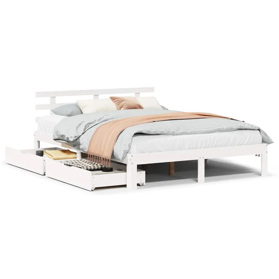Cadre de lit avec tiroirs sans matelas blanc 120x200 cm - 2