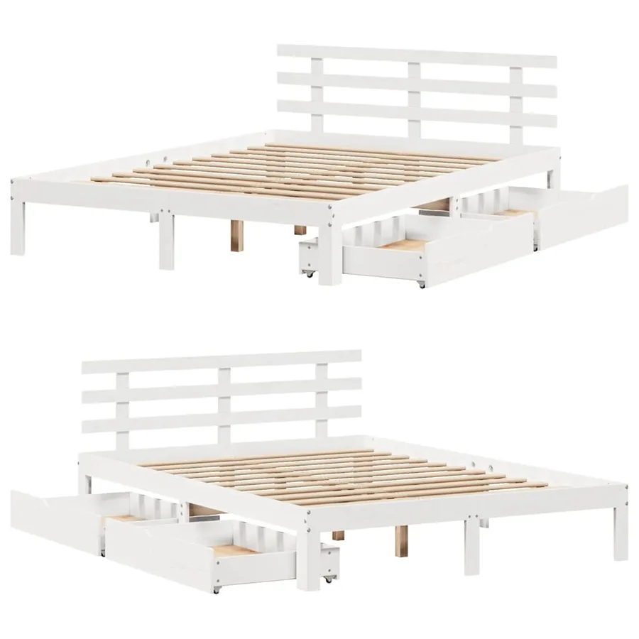 Cadre de lit avec tiroirs sans matelas blanc 120x200 cm - 9