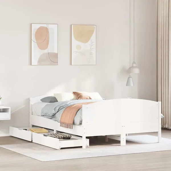 Cadre de lit sans matelas blanc 135x190 cm bois de pin massif