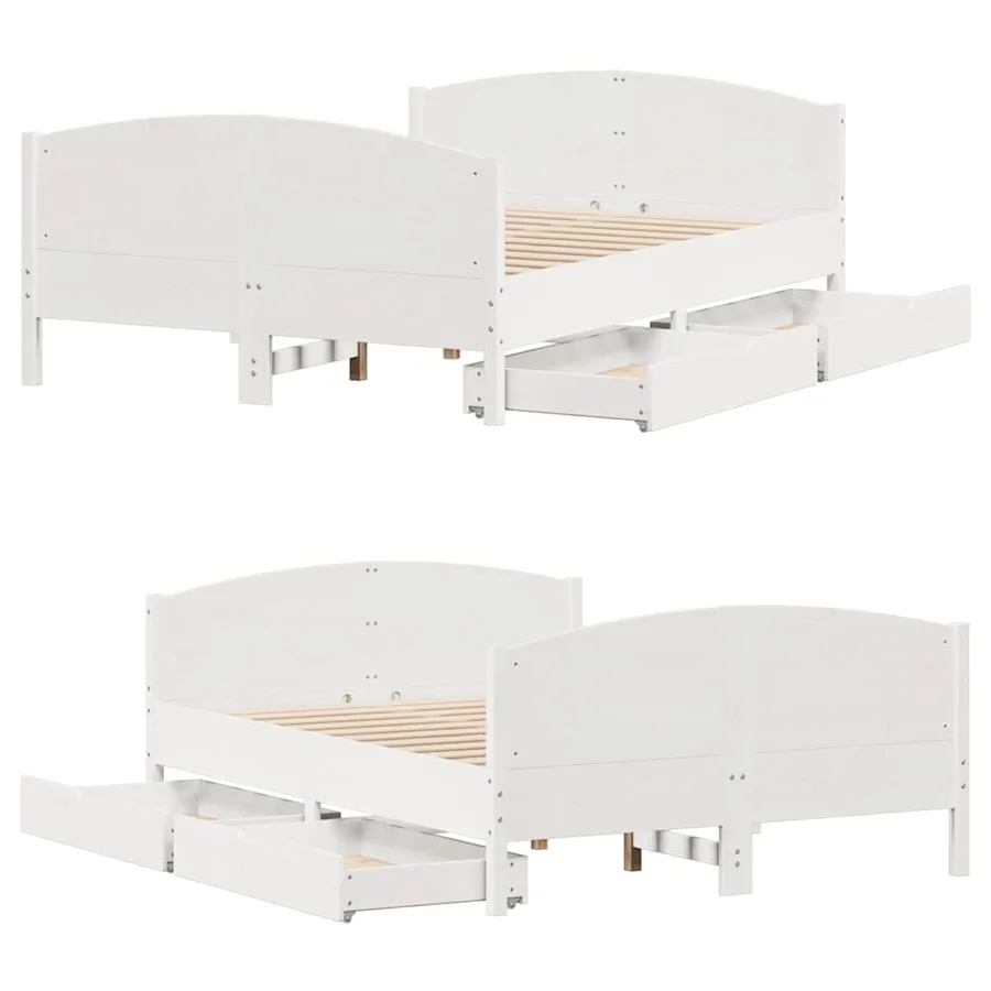 Cadre de lit sans matelas blanc 135x190 cm bois de pin massif - 9