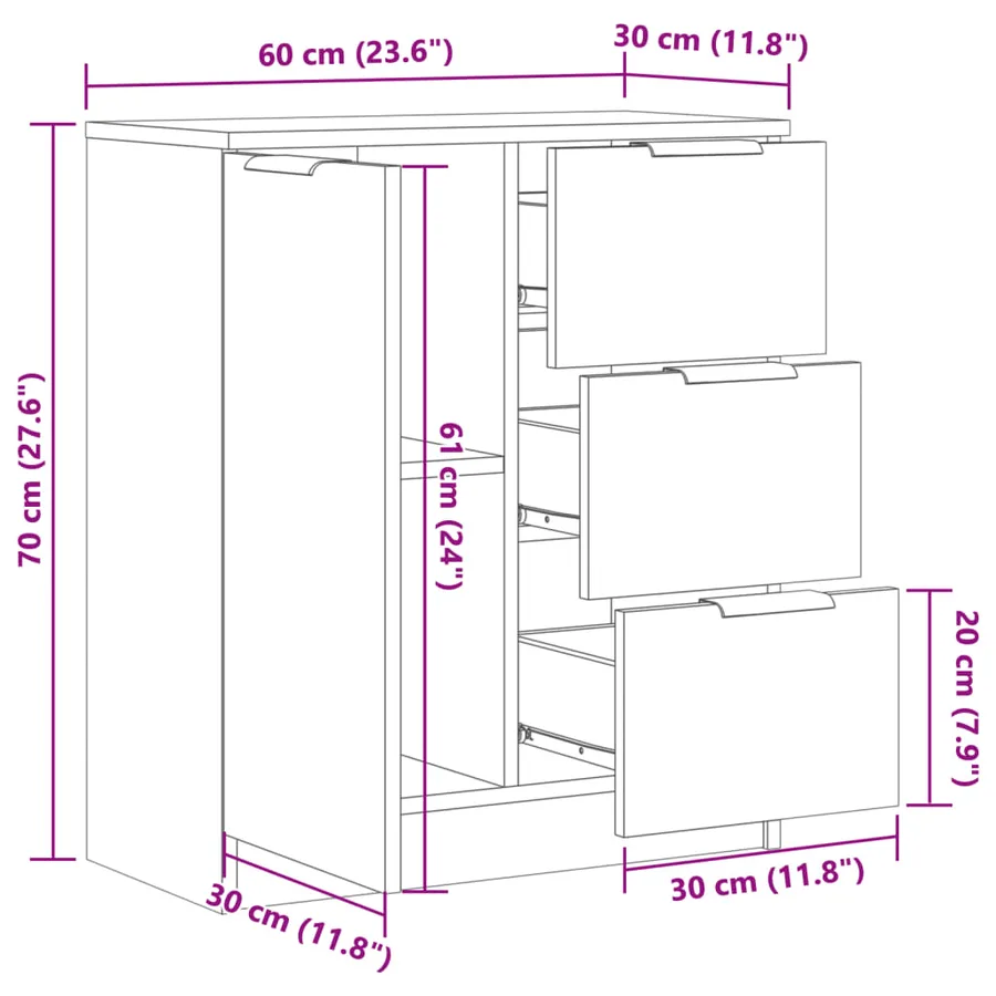 Buffet vieux bois 60x30x70 cm bois d'ingénierie - 11