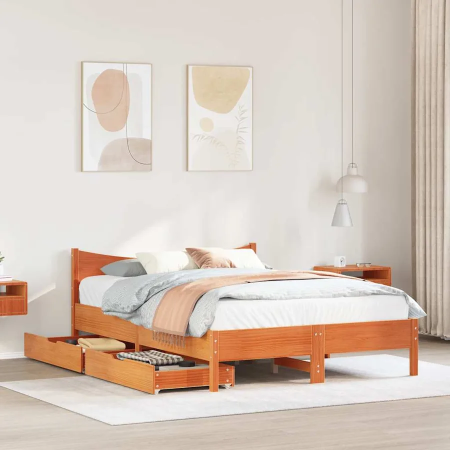 Cadre de lit avec tiroirs cire marron 120x190cm bois pin massif - 3