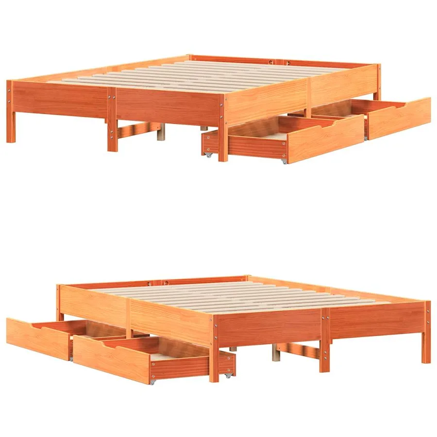 Cadre de lit sans matelas cire marron 120x190cm bois pin massif - 9