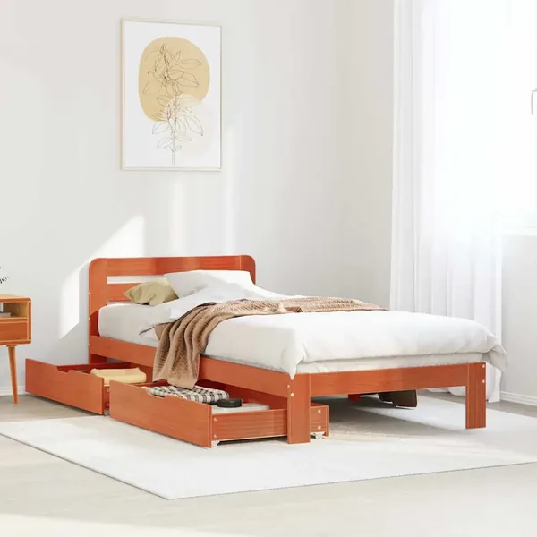Cadre de lit sans matelas cire marron 90x190 cm bois pin massif
