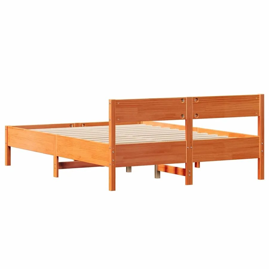 Cadre de lit sans matelas cire marron 135x190cm bois pin massif - 8