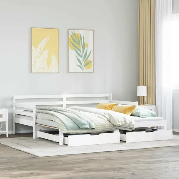 Lit de jour avec gigogne et tiroirs sans matelas blanc 90x200cm