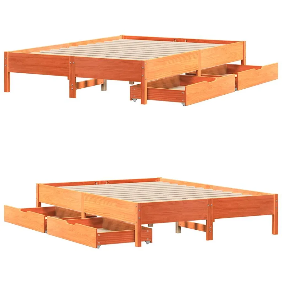 Cadre de lit sans matelas cire marron 140x190cm bois pin massif - 9