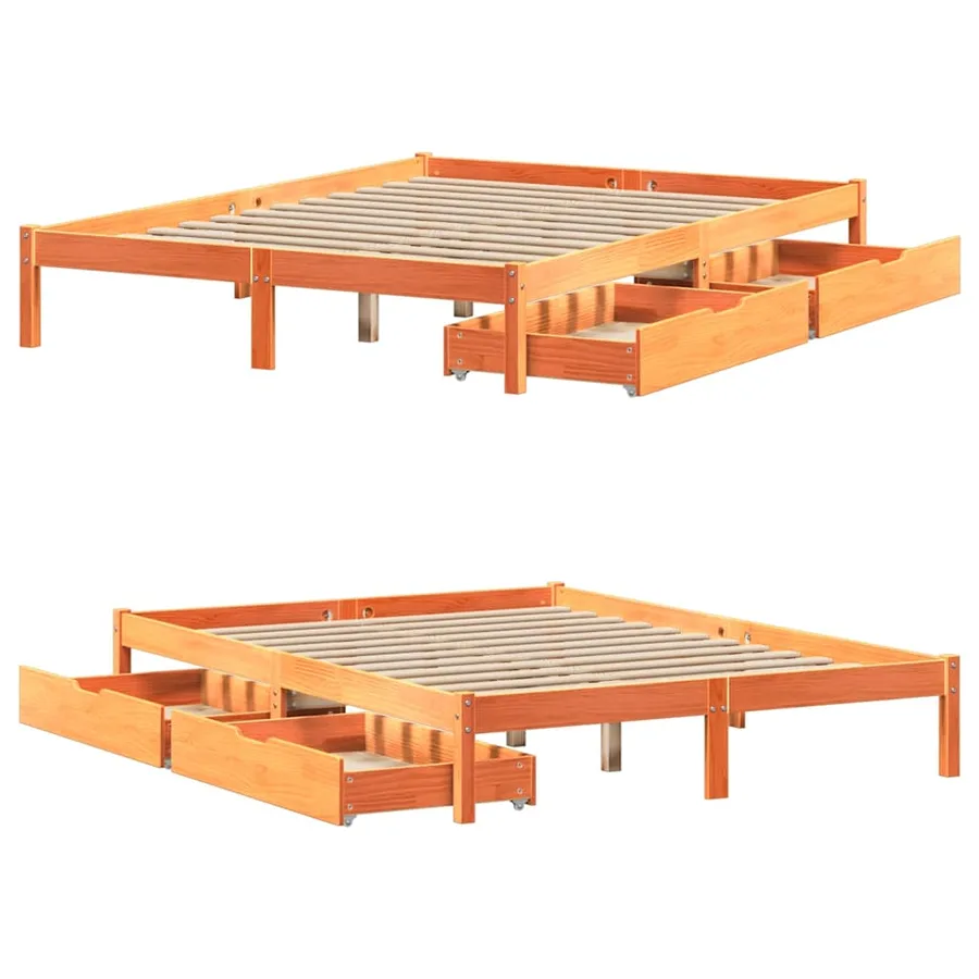 Cadre de lit sans matelas cire marron 120x190cm bois pin massif - 9