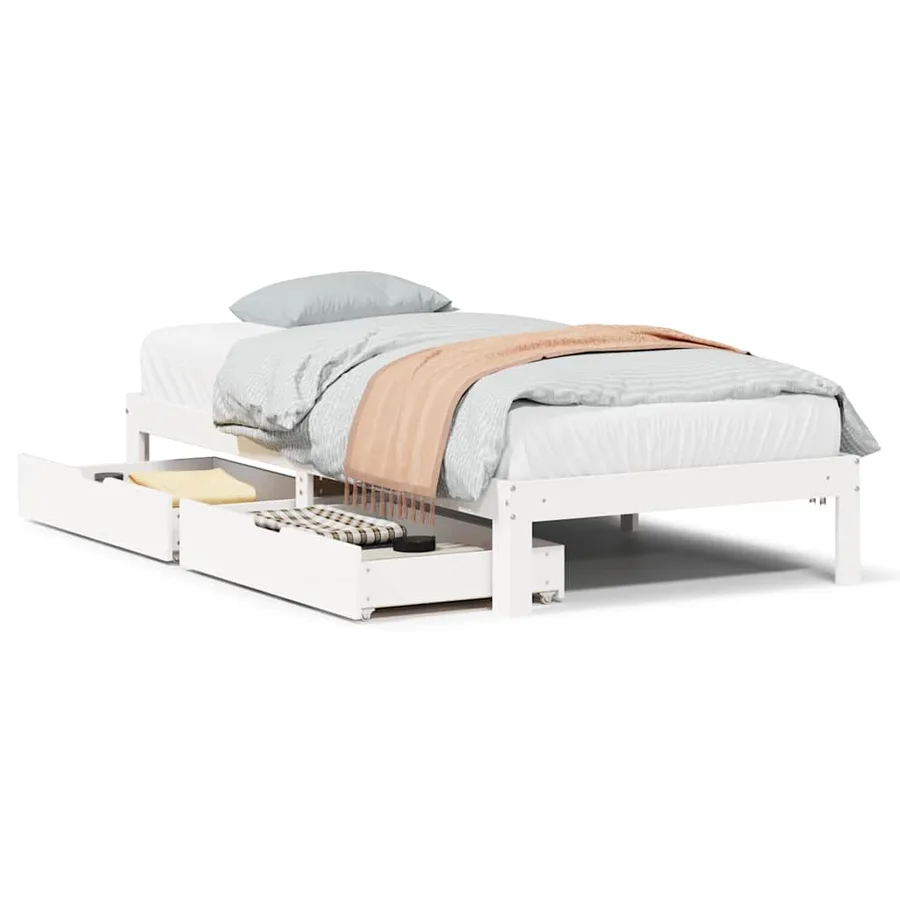 Cadre de lit avec tiroirs sans matelas blanc 75x190 cm - 2