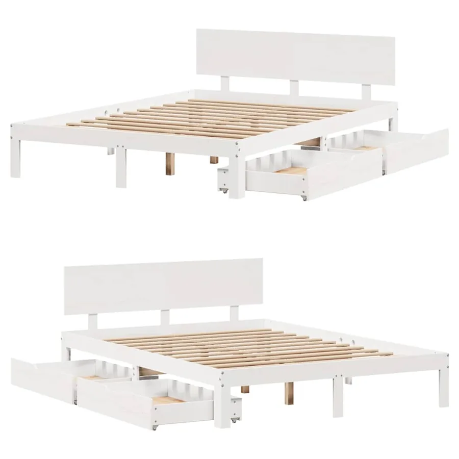 Cadre de lit avec tiroirs sans matelas blanc 120x190 cm - 9