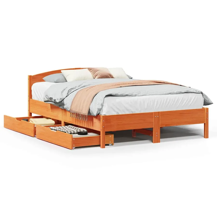 Cadre de lit sans matelas cire marron 120x190cm bois pin massif - 2