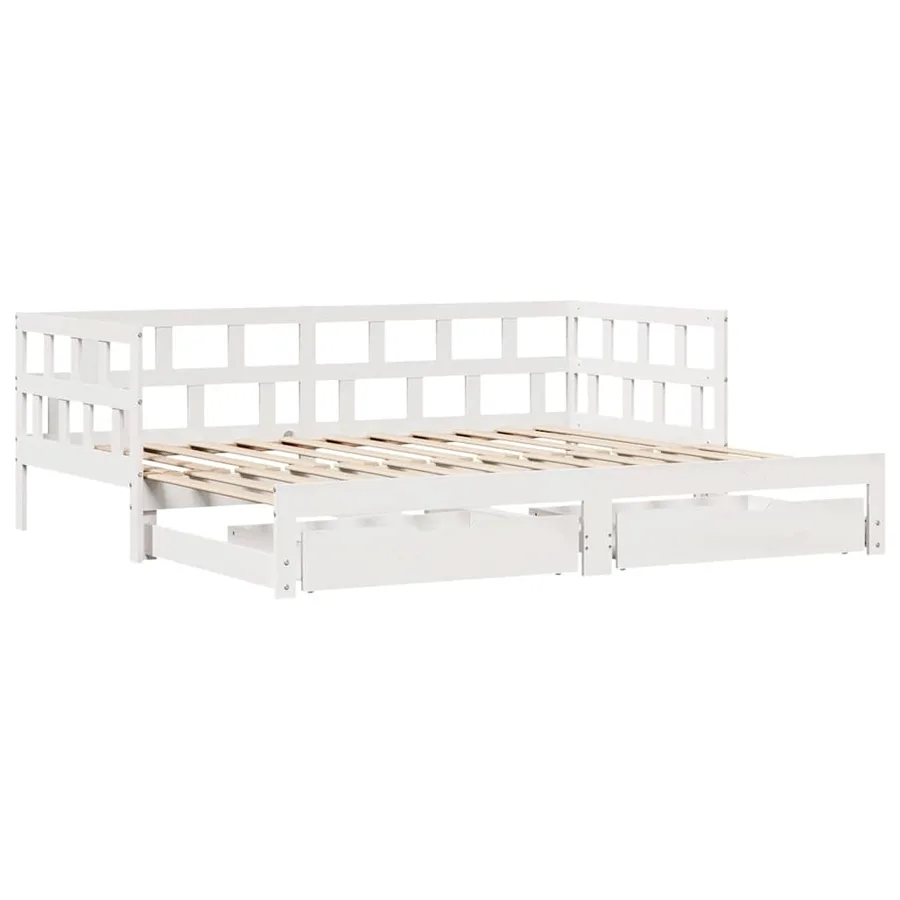 Lit de jour avec gigogne et tiroirs sans matelas blanc 90x200cm - 3