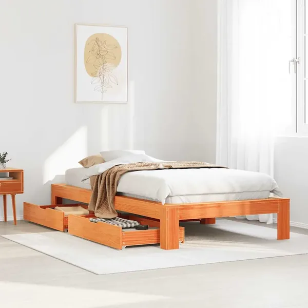 Cadre de lit sans matelas cire marron 75x190 cm bois pin massif