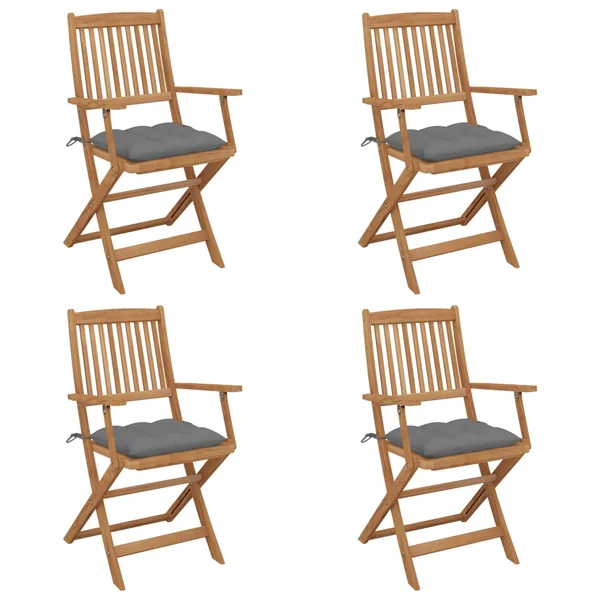 Folding Garden Chairs Set of 4 with Cushions Acacia Wood