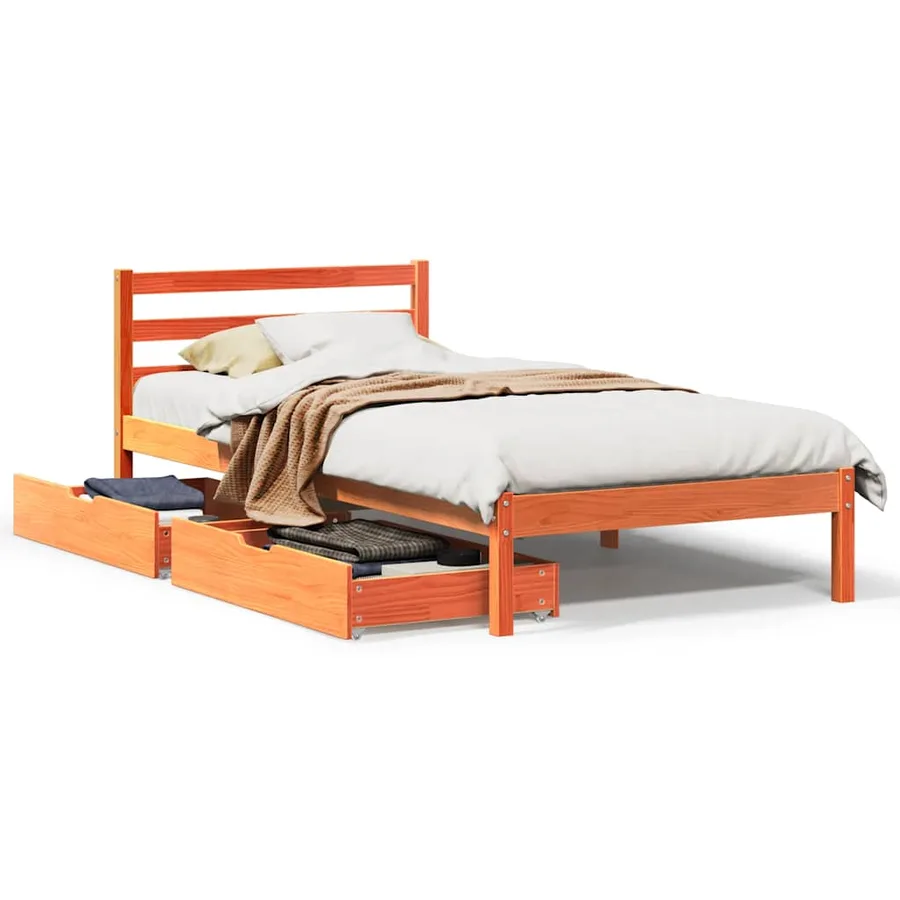 Cadre de lit sans matelas cire marron 75x190 cm bois pin massif - 2