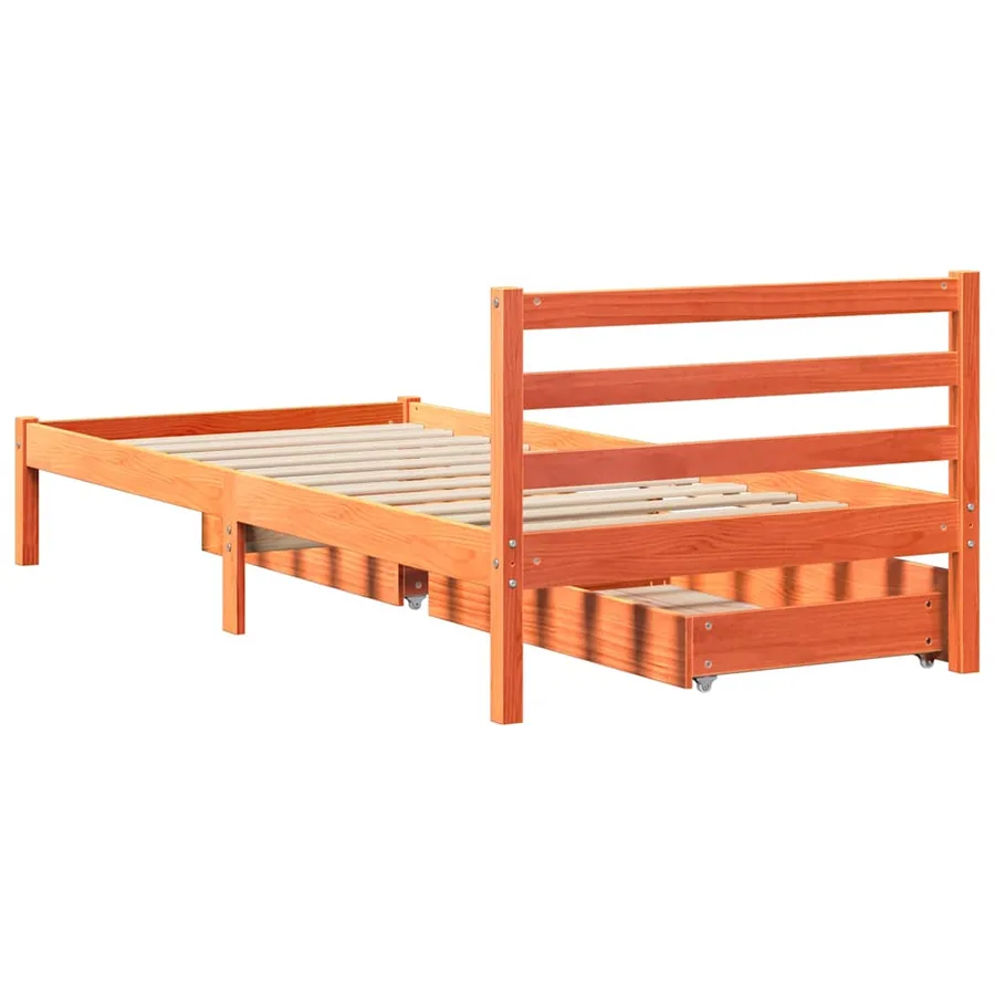 Cadre de lit sans matelas cire marron 75x190 cm bois pin massif - 6