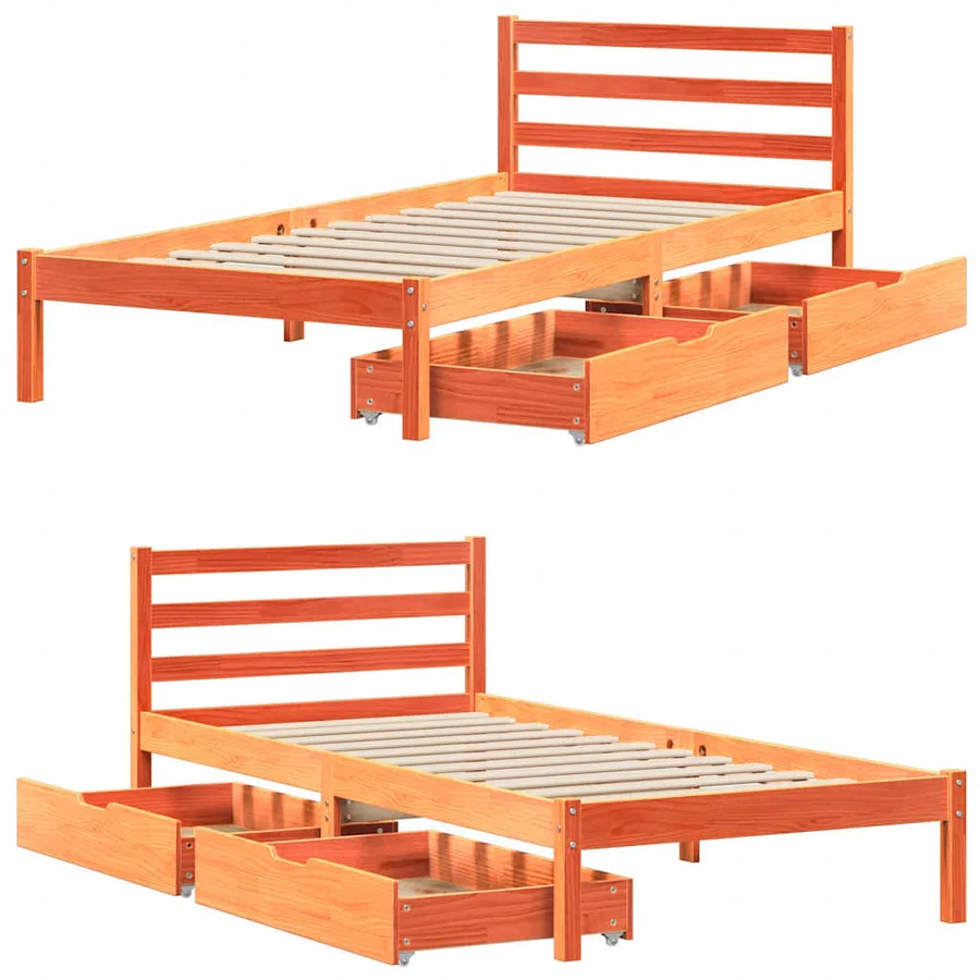Cadre de lit sans matelas cire marron 75x190 cm bois pin massif - 9