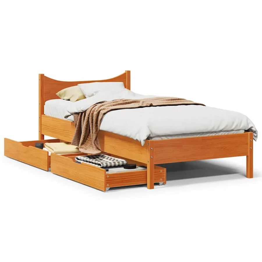 Cadre de lit avec tiroirs cire marron 75x190 cm bois pin massif