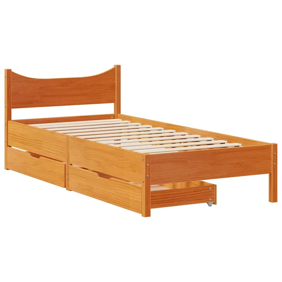 Cadre de lit avec tiroirs cire marron 75x190 cm bois pin massif - 2