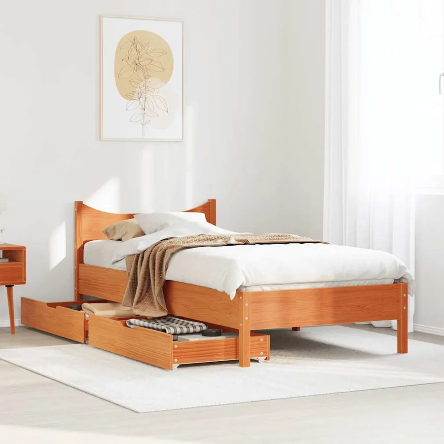 Cadre de lit avec tiroirs cire marron 75x190 cm bois pin massif - 3