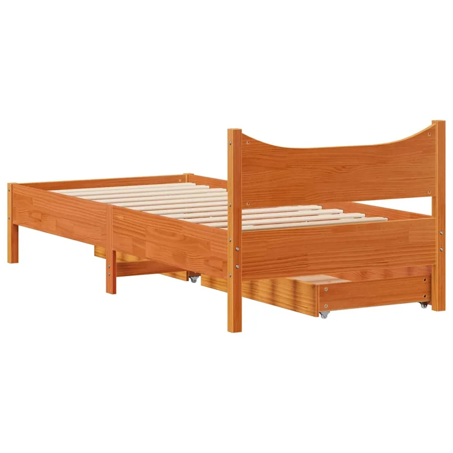 Cadre de lit avec tiroirs cire marron 75x190 cm bois pin massif - 8