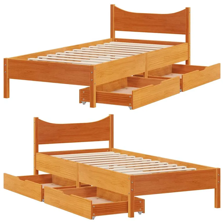 Cadre de lit avec tiroirs cire marron 75x190 cm bois pin massif - 9