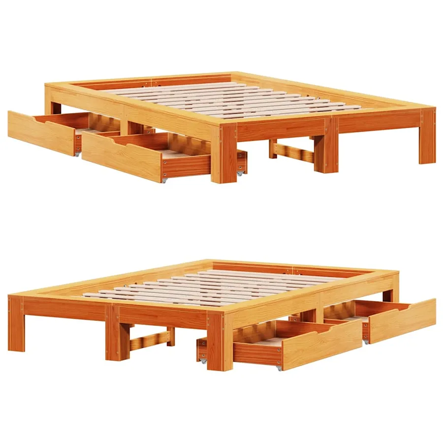 Cadre de lit sans matelas cire marron 120x190cm bois pin massif - 9