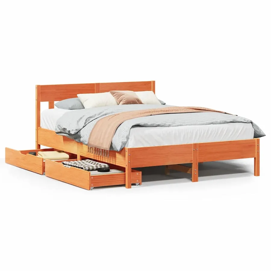 Cadre de lit sans matelas cire marron 135x190cm bois pin massif - 2