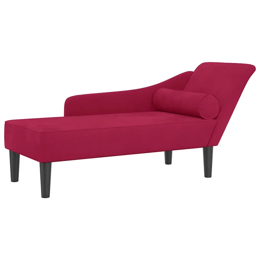 Chaise longue avec coussins rouge bordeaux velours - 2