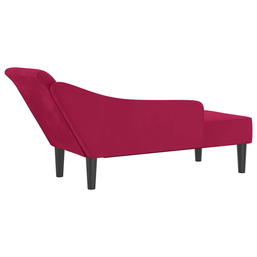 Chaise longue avec coussins rouge bordeaux velours - 5