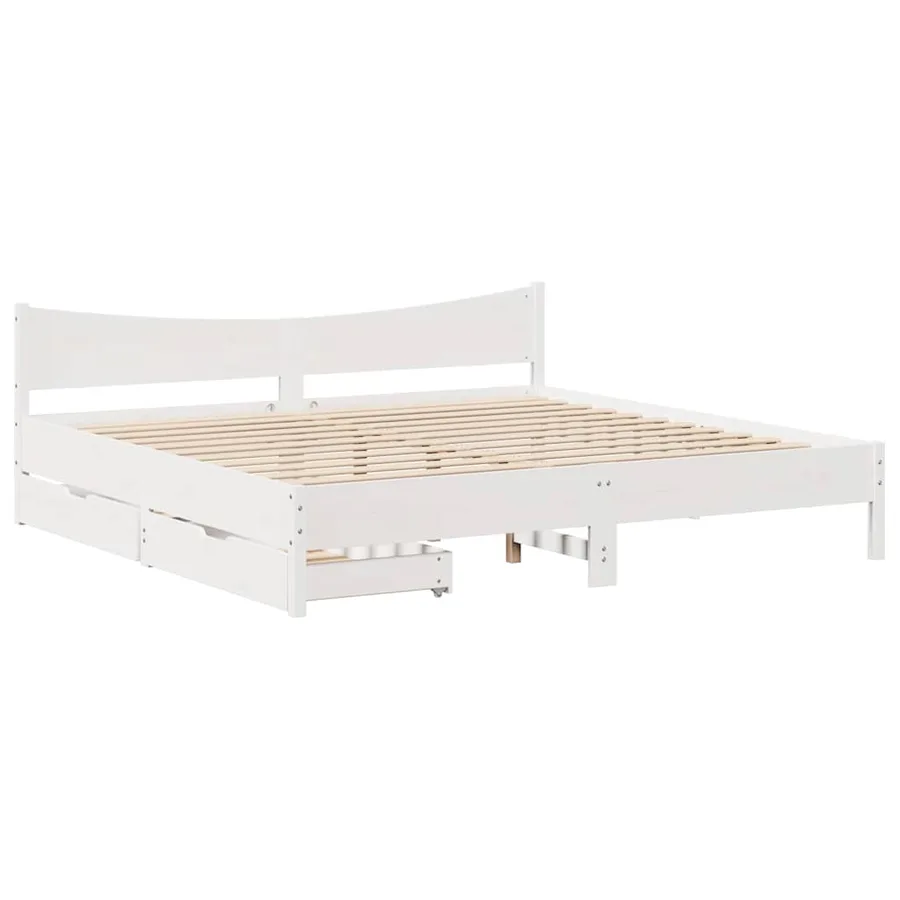 Cadre de lit avec tiroirs blanc 180x200 cm bois de pin massif - 2