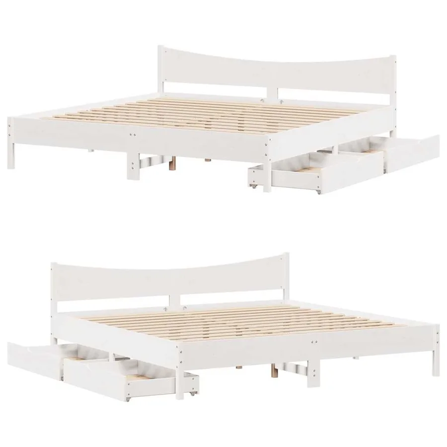 Cadre de lit avec tiroirs blanc 180x200 cm bois de pin massif - 9