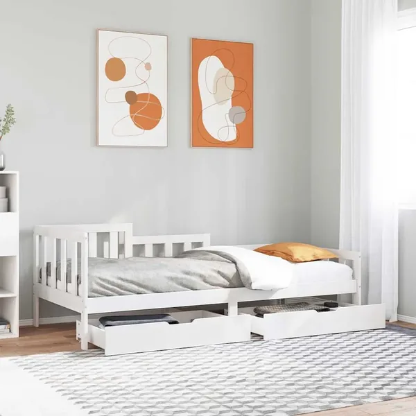 Lit de jour et tiroirs sans matelas blanc 80x200 cm bois massif