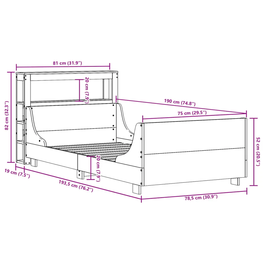 Cadre de lit sans matelas cire marron 75x190 cm bois pin massif - 12