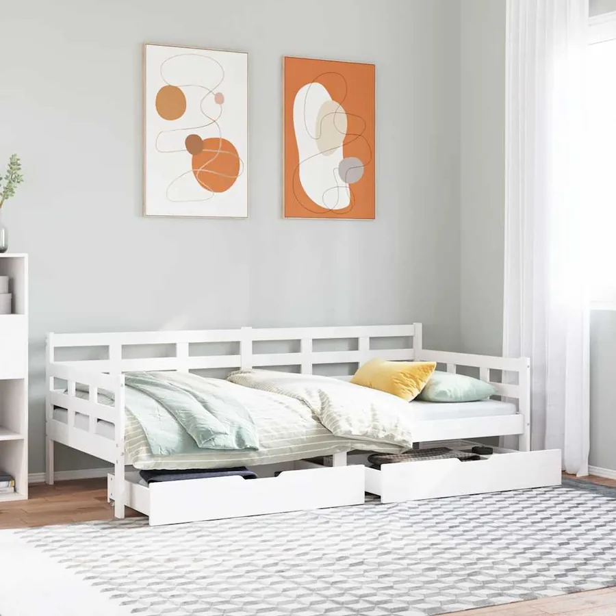 Lit de jour et tiroirs sans matelas blanc 90x200 cm bois massif