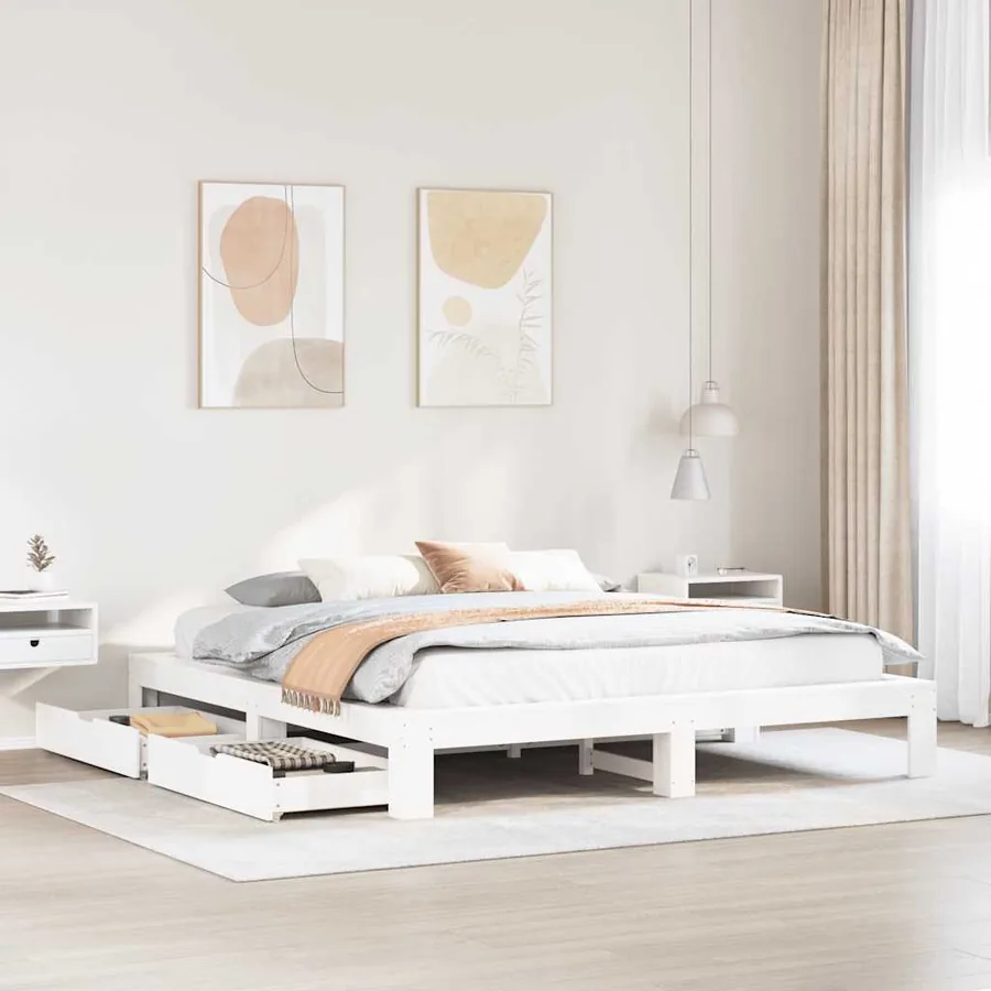 Cadre de lit sans matelas blanc 180x200 cm bois massif de pin