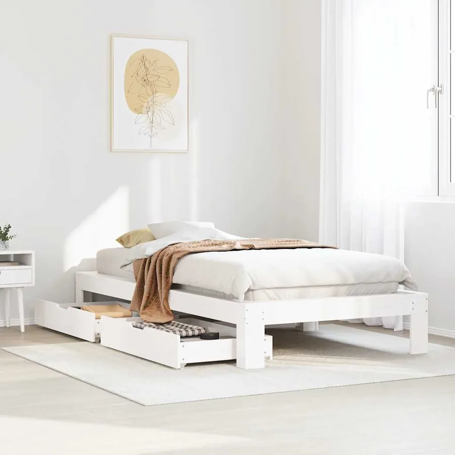 Cadre de lit sans matelas blanc 100x200 cm bois de pin massif