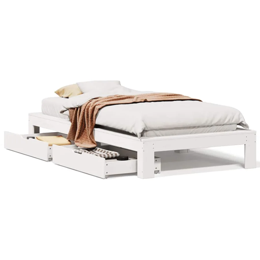 Cadre de lit sans matelas blanc 100x200 cm bois de pin massif - 2