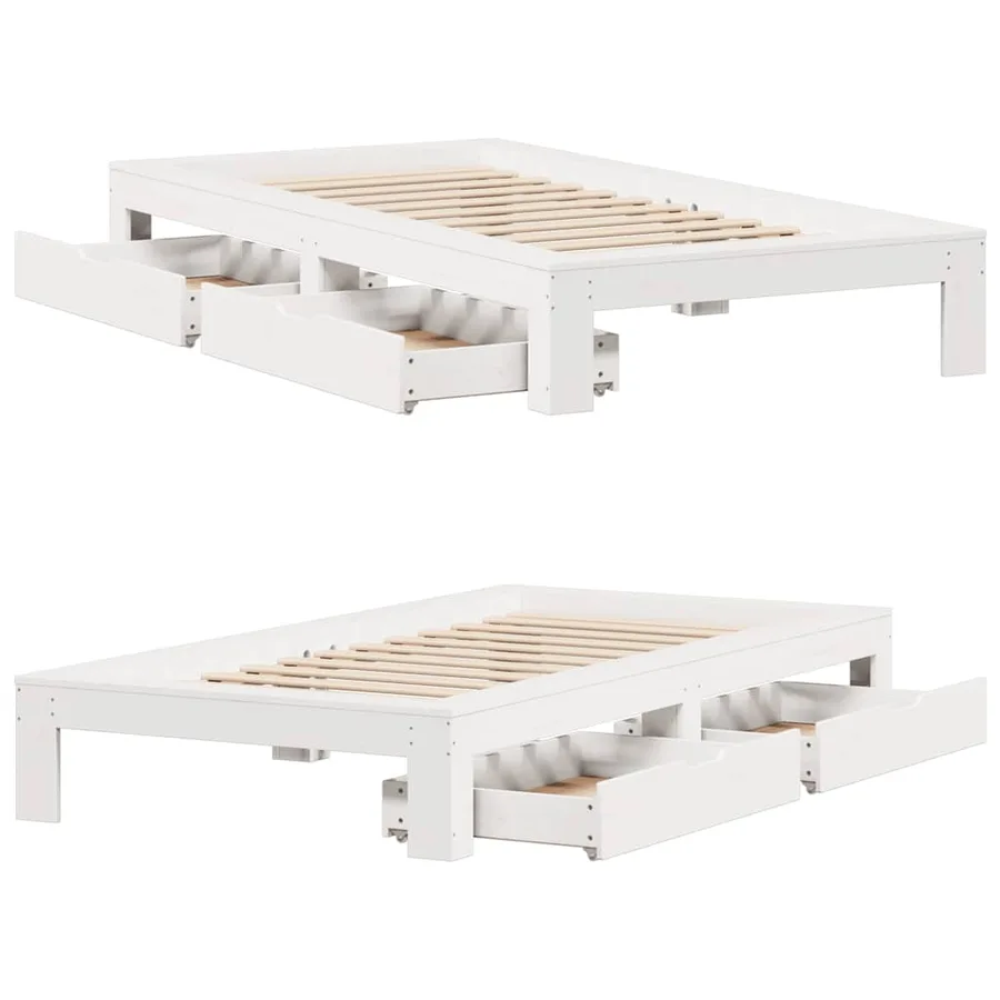 Cadre de lit sans matelas blanc 100x200 cm bois de pin massif - 9