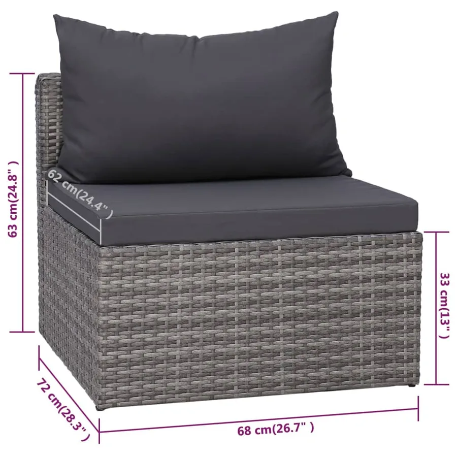 Salon de jardin 9 pcs avec coussins Résine tressée Gris - 10