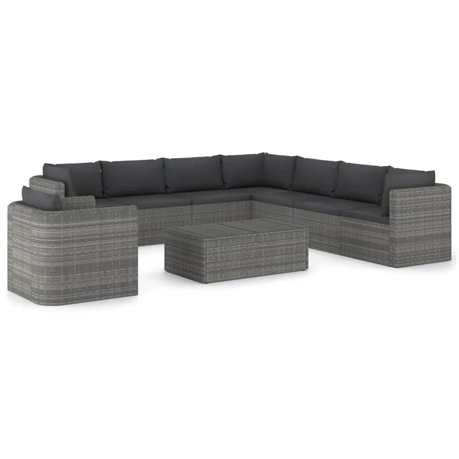 Salon de jardin 9 pcs avec coussins Résine tressée Gris - 2