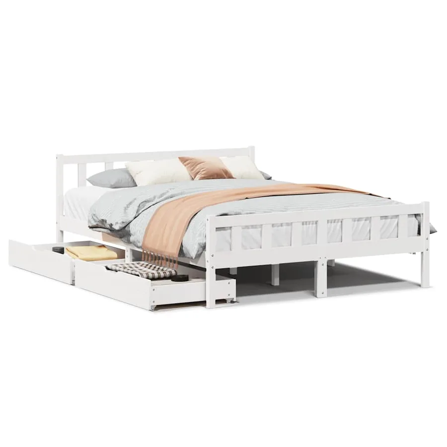 Cadre de lit sans matelas blanc 160x200 cm bois de pin massif - 2